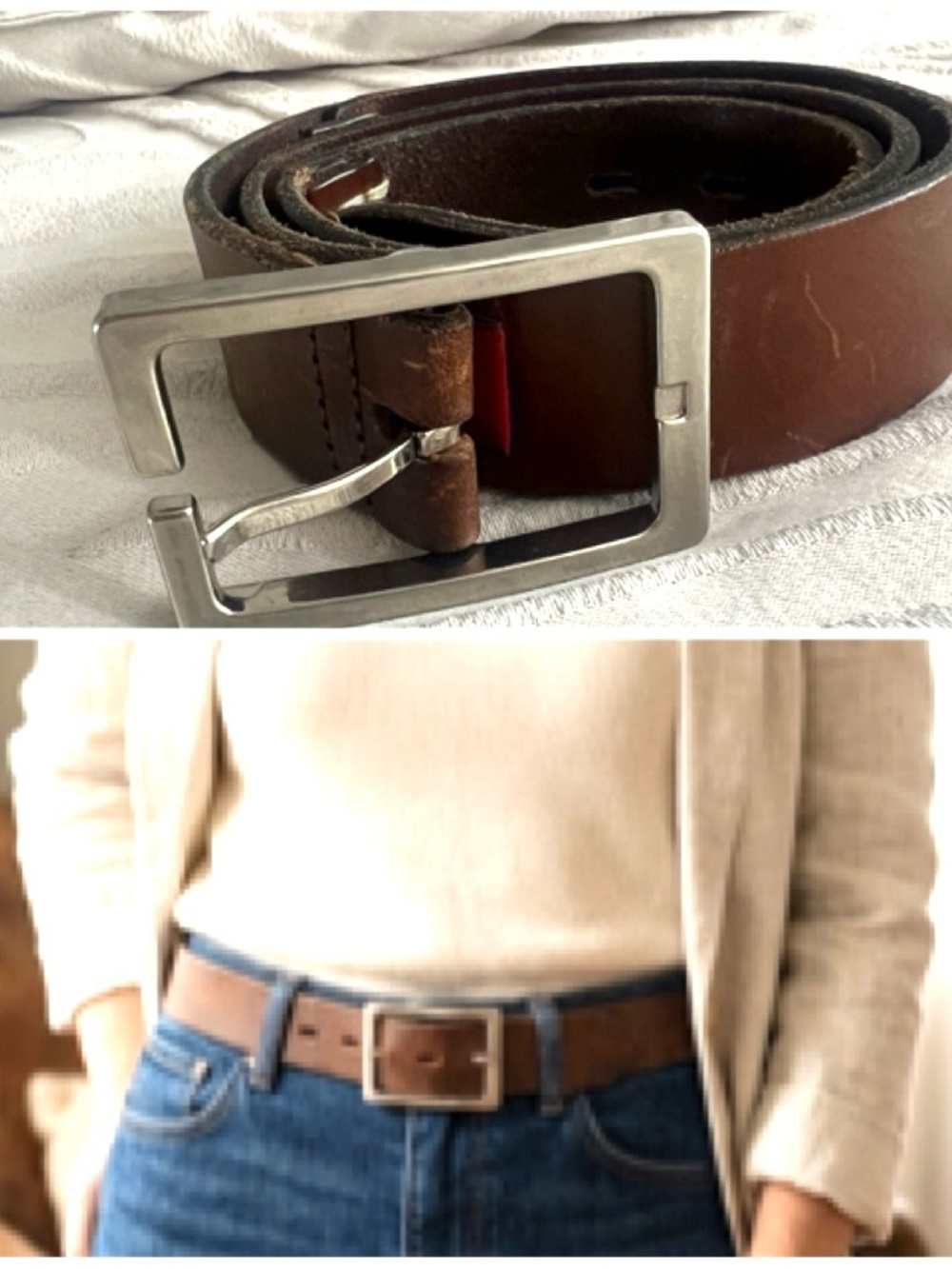 Cole Haan Chic ‎ Brown Leather Belt with Silver Buckle